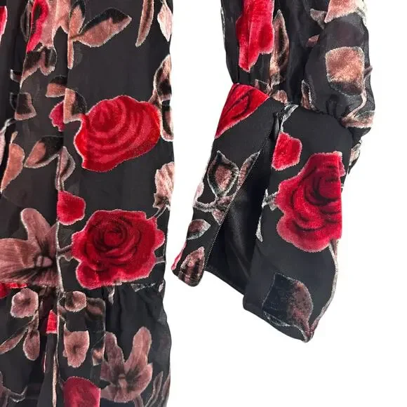 Fate Womens‎ Large Floral Velvet Mini Dress Sheer Romantic Cottagecore - Picture 5 of 13